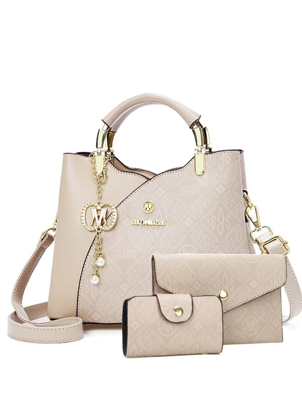 Women's Fashionable Patchwork Print Handbag & Clutch Bag & Wallet, Casual Versatile Bag Set, Trendy All-match Commuter Bag for Daily Used