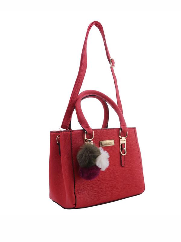 Women's Elegant Solid Color Handbag,  Fashionable Versatile Handbag with Pom Pom Charm, Simple All-match Crossbody Bag for Daily Life & Work