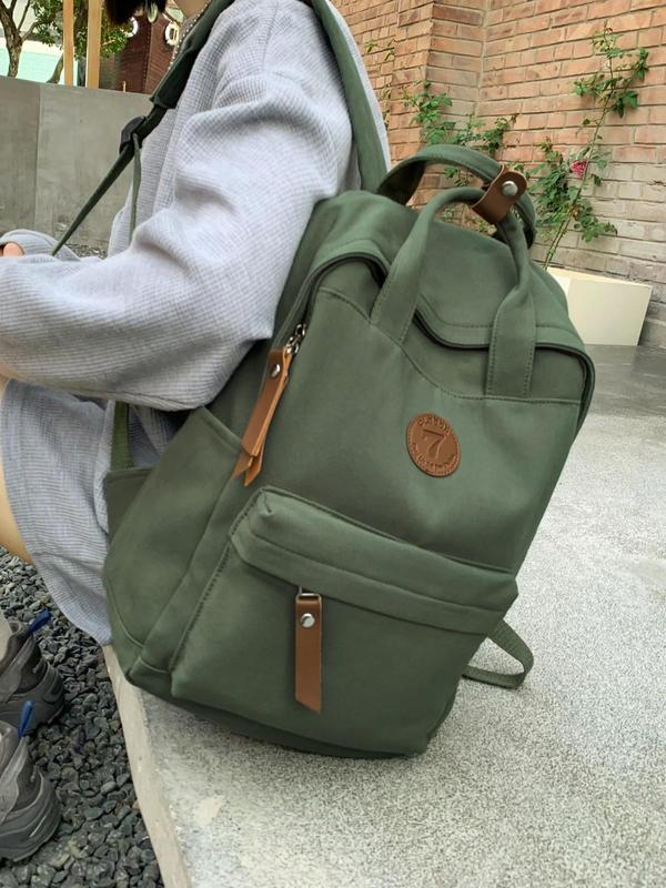 Fashionable Simple Style Plain Color Large Capacity Backpack, Casual Trendy Versatile High-quality Daily Zipper Backpack for High School & College for Women & Men