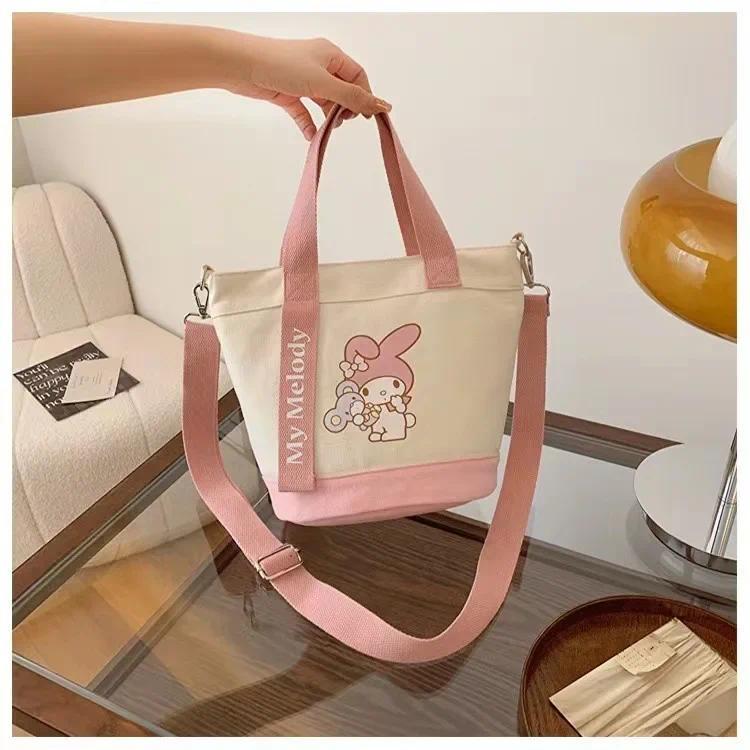 Sanrio Series Hello Kitt Canvas Handbag Fashionable Durable Suitable Single Shoulder Bag Delicate Large Capacity Canvas Tote Bag