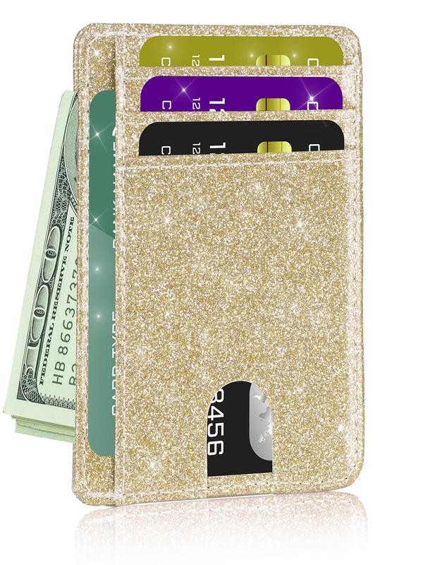 2024 Summer Glitter Rfid Blocking Card Holder,  Purses for Women,  Women's Plain Front Pocket Wallet, Super Slim Minimalist Wallet, Gift for Teen Girl, Girlfriend for Back To School