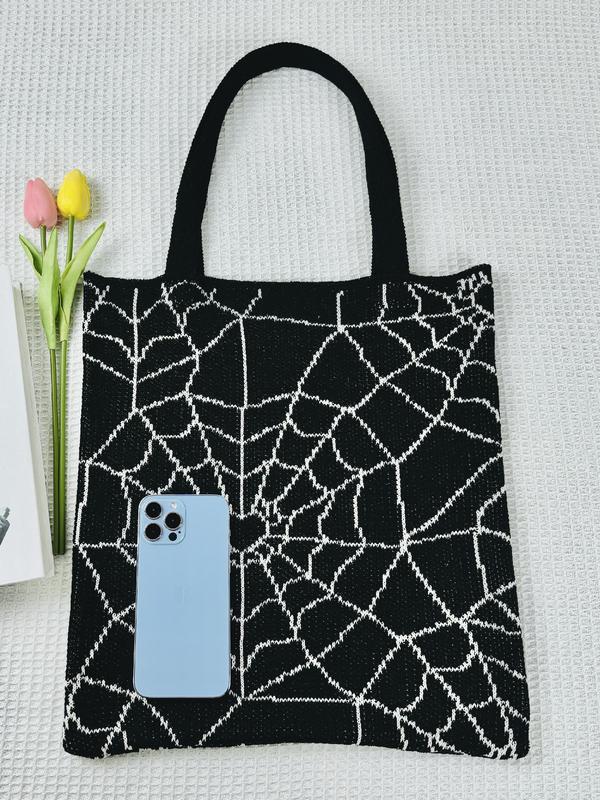 Women's Cute Spider Web Pattern Crochet Shoulder Bag, Fashionable Shoulder Bag for Daily Used, Casual Trendy Versatile High-quality Daily Commuting Bag