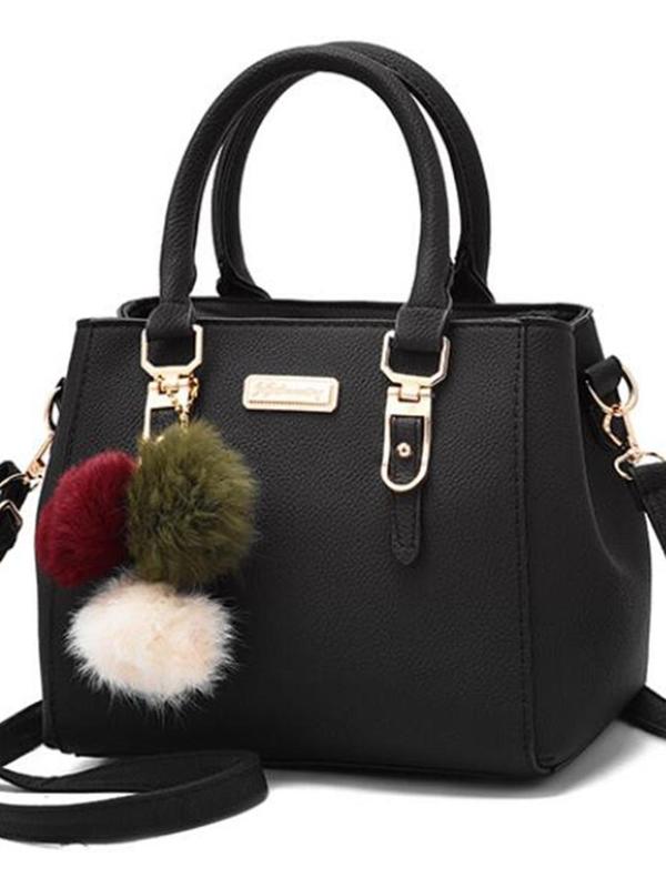 Women's Elegant Solid Color Handbag,  Fashionable Versatile Handbag with Pom Pom Charm, Simple All-match Crossbody Bag for Daily Life & Work