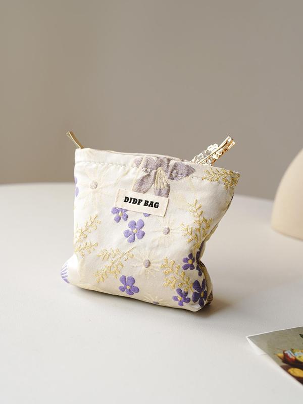 Random Floral Pattern Makeup Bag, Portable Cosmetic Storage Bag, Zipper Makeup Organizer Pouch, Versatile Storage Bag for Skincare, Lotion, Cream, Lip Balm, Travel Toiletry Bag