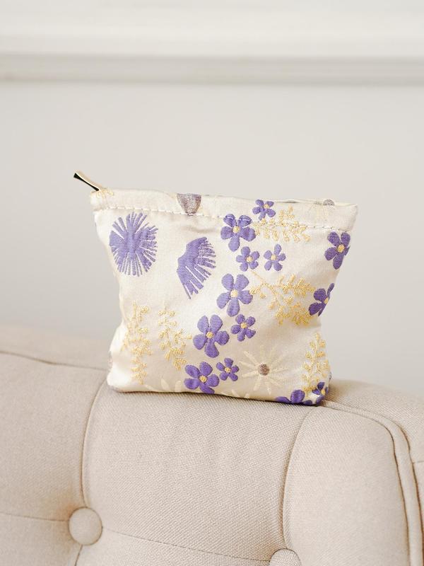 Random Floral Pattern Makeup Bag, Portable Cosmetic Storage Bag, Zipper Makeup Organizer Pouch, Versatile Storage Bag for Skincare, Lotion, Cream, Lip Balm, Travel Toiletry Bag