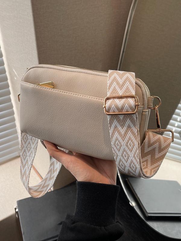 Women's Elegant Chevron Pattern Crossbody Bag, Fashionable PU Leather Zipper Shoulder Bag for Daily Used, Casual Trendy Versatile High-quality Daily Commuting Bag