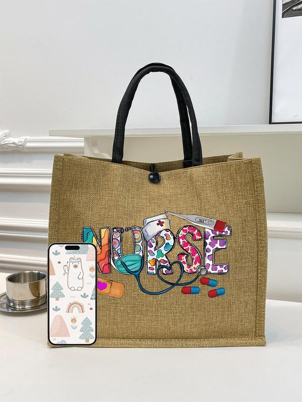 Letters Graphic Tote Bag, Large Capacity Gift Bag, Casual Trendy Versatile High-quality Daily Commuting Bag, Girl Fashionable Shopping Bag