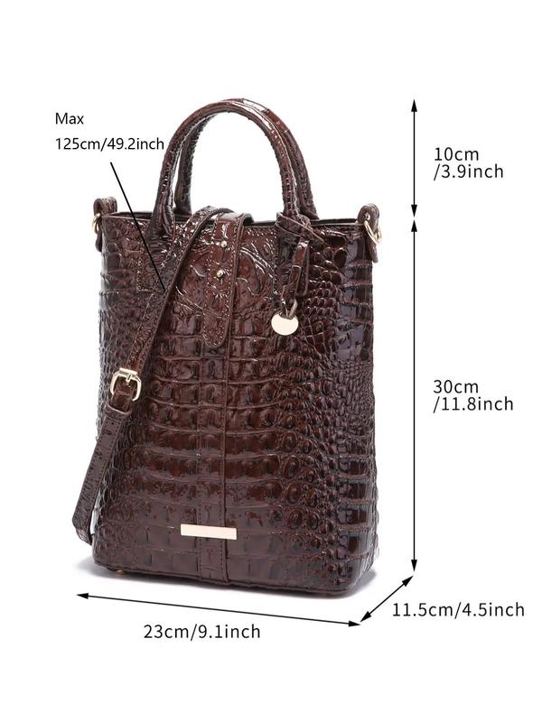 Women's Fashion Crocodile Embossed Handbag & Wallet, Casual Versatile Shoulder Bag Set for Women, Trendy All-match Bag Set for Daily Use