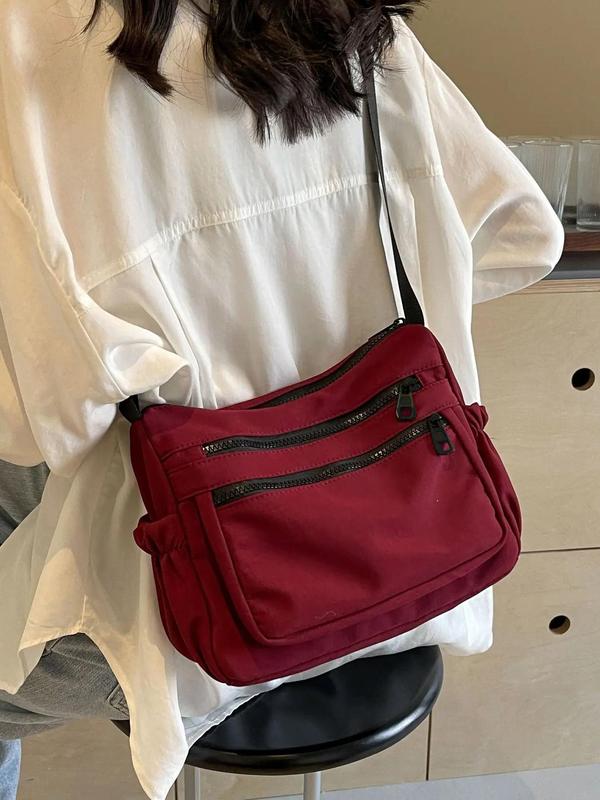 Women's  Casual Solid Color Crossbody Bag, 2024 New Style Fashionable Zipper Messenger Bag for Daily Used, Trendy All-match Bag for Commute