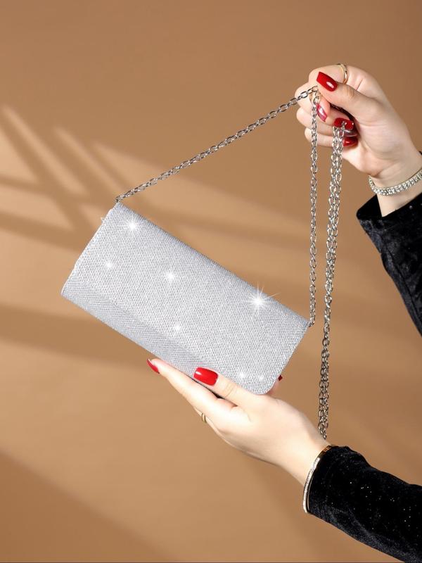 Women's Glitter Evening Bag, Banquet Bag, Elegant Chain Strap Crossbody Bag for Party, Trendy All-match & Exquisite Clutch Bag for Gift