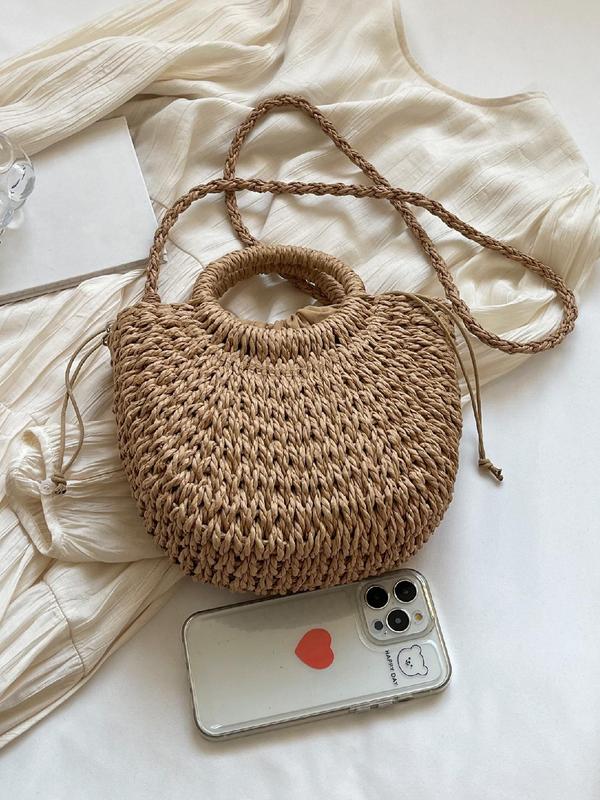 Summer Simple Style Straw Handbag, Casual Trendy Crossbody Bag for Women for Summer Vacation, Fashionable Boho Style Beach Bag for Summer Daily Use, Fall Outfits, Earthtone Fall Freshness
