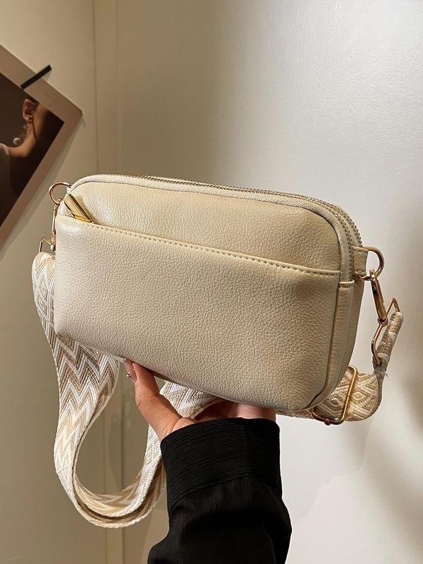 Women's Elegant Chevron Pattern Crossbody Bag, Fashionable PU Leather Zipper Shoulder Bag for Daily Used, Casual Trendy Versatile High-quality Daily Commuting Bag