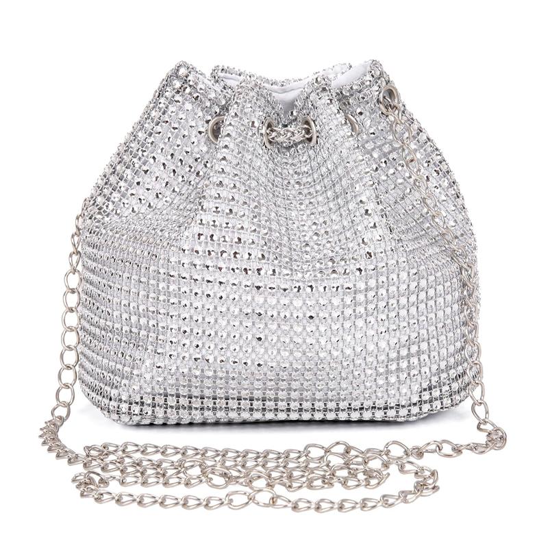 Lightweight,Business Casual Rhinestone Decor Bucket Bag Mini Drawstring Design, Clear Bag Trendy Pearl Bag Evening Bag,Dinner Bag Glamorous,Elegant,Exquisite,Quiet Luxury Rhinestone For Party Girl,Woman,Bride Perfect For Party,Dinner Banquet