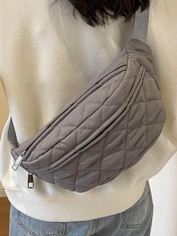 Women's Solid Color Quilted Fanny Pack, Fashionable Lightweight Travel Chest Bag, Casual Versatile Zipper Shoulder Bag for Daily Used