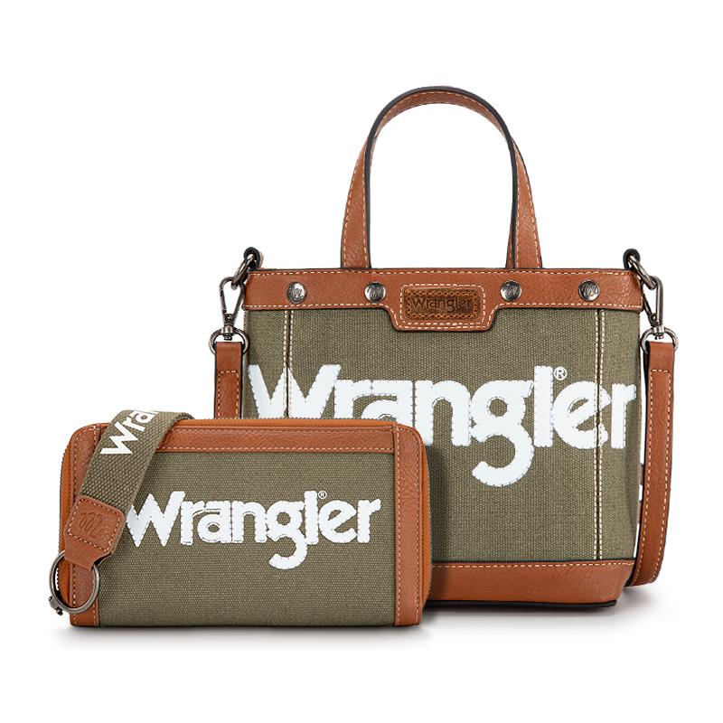 Wrangler Canvas Tote Bag & Crossbody Bag with Top Handle & Clutch Bag Set