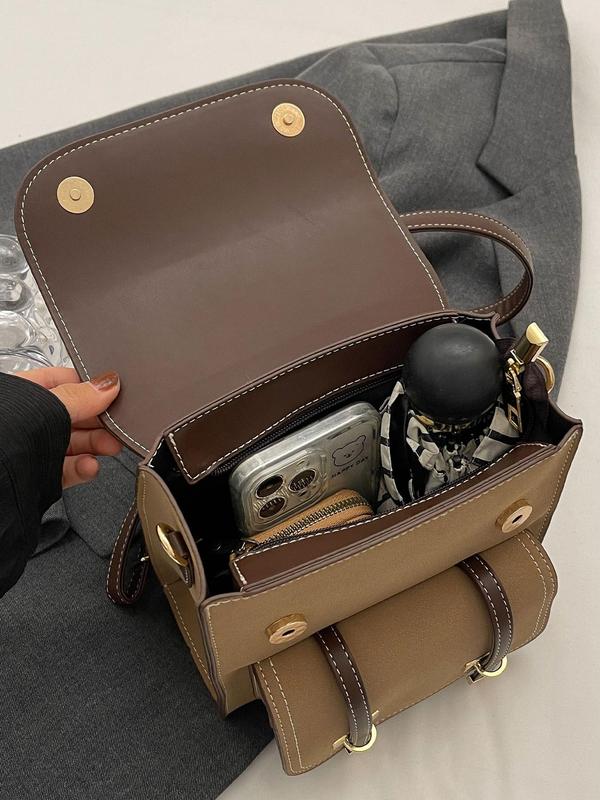 Women's Fashion Colorblock Backpack, Casual Versatile Crossbody Bag with Adjustable Strap, Trendy All-match Commuter Bag for Daily Used