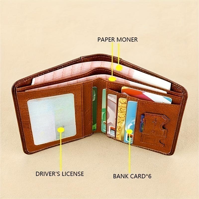 Men's Wallet RFID Anti-Theft Swiping Ultra-Thin Top Layer Cowhide Short Leather Wallet, Gift for Father