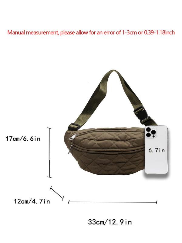 Women's Solid Color Quilted Fanny Pack, Fashionable Lightweight Travel Chest Bag, Casual Versatile Zipper Shoulder Bag for Daily Used