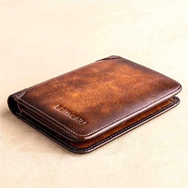 Men's Wallet RFID Anti-Theft Swiping Ultra-Thin Top Layer Cowhide Short Leather Wallet, Gift for Father