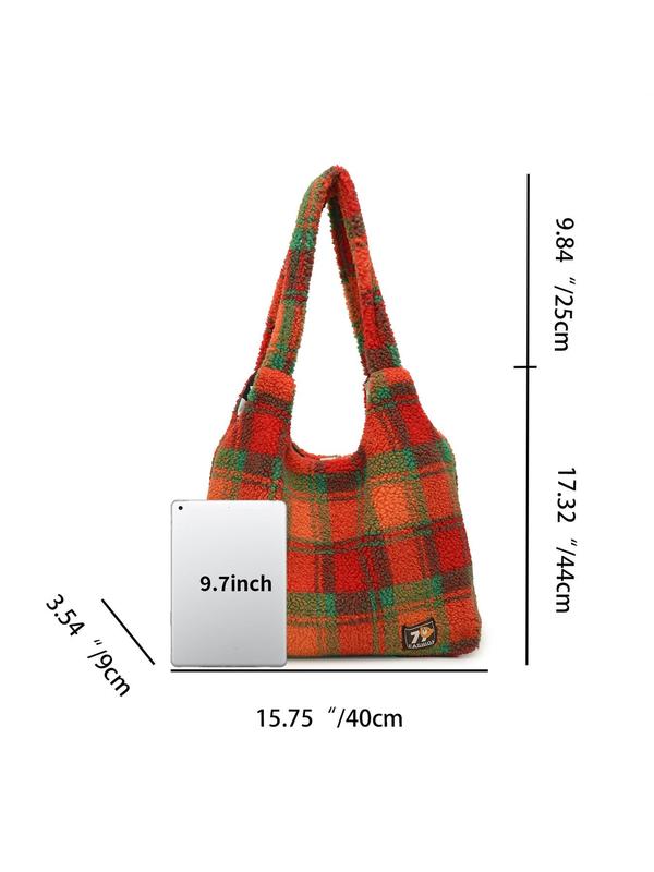 Women's Cute Colorful Plaid Pattern Tote Bag, Casual Large Capacity Shoulder Bag for Commute & School, Trendy Versatile High-quality Daily Commuting Bag