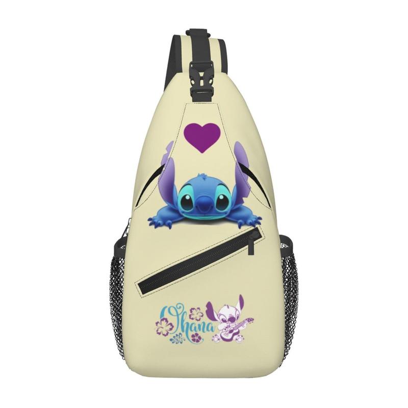 Adult Cartoon Lilo and Stitch Unisex Chest Bags Crossbody Sling Backpack Travel Hiking Daypack for Women Men Shoulder Bag for Runners Gifts - W18