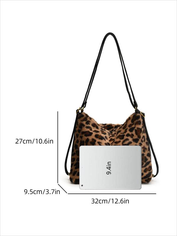 Fashion Leopard Pattern Plush Crossbody Bag, Casual Soft Shoulder Bag for Women, Trendy Versatile High-quality Daily Commuting Bag, Girl Fashionable Shopping Bag