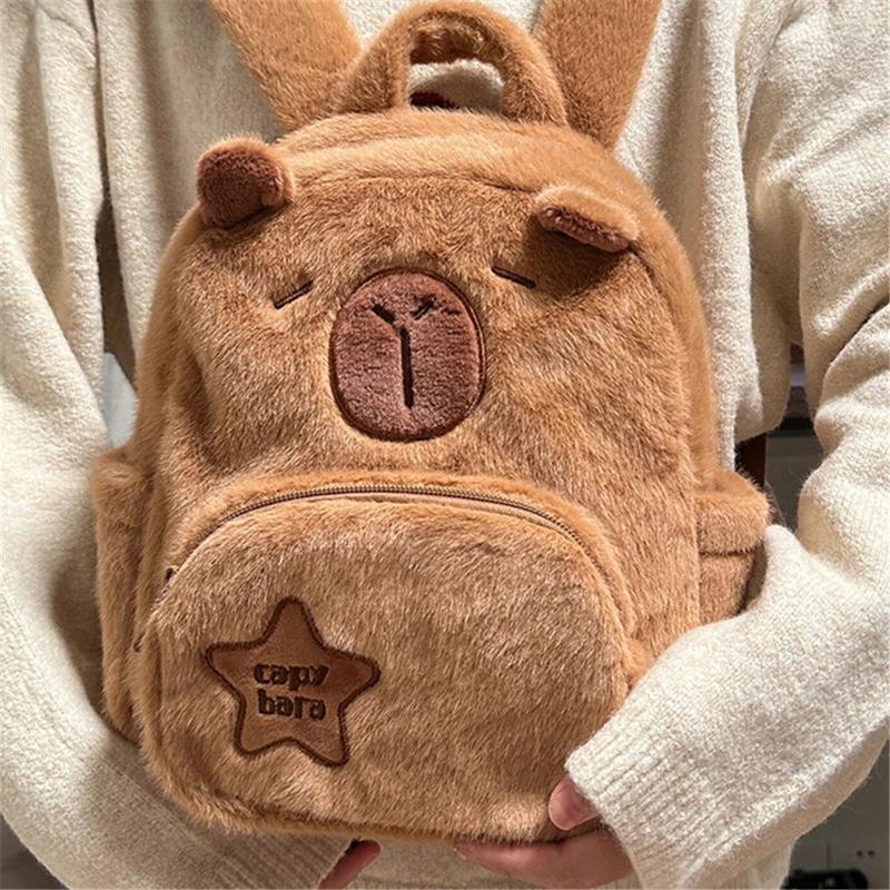 Cute Capybara Backpack Multifunction Plush Bookbag Kawaii Capybara Animals Backpacks Casual Bag -11.4