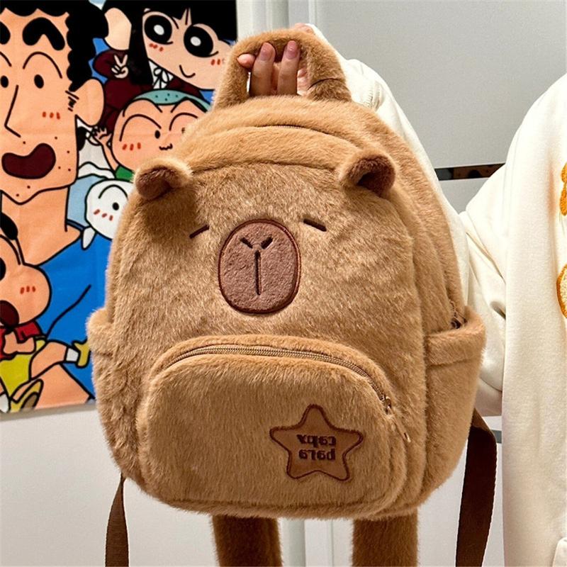 Cute Capybara Backpack Multifunction Plush Bookbag Kawaii Capybara Animals Backpacks Casual Bag -11.4