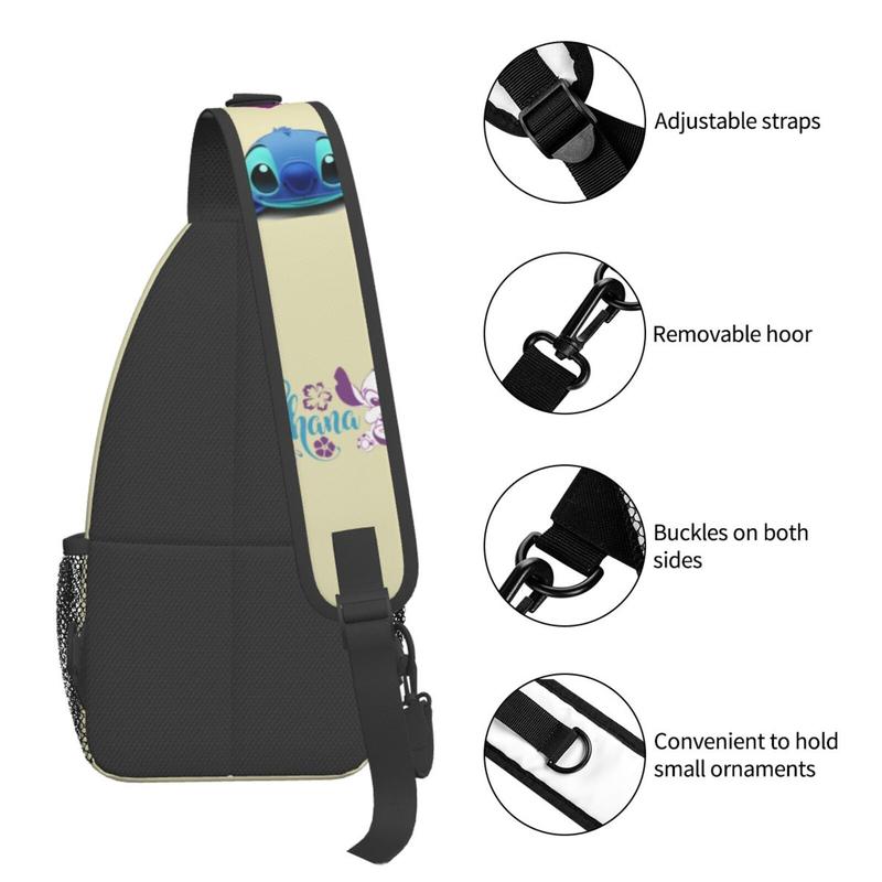 Adult Cartoon Lilo and Stitch Unisex Chest Bags Crossbody Sling Backpack Travel Hiking Daypack for Women Men Shoulder Bag for Runners Gifts - W18