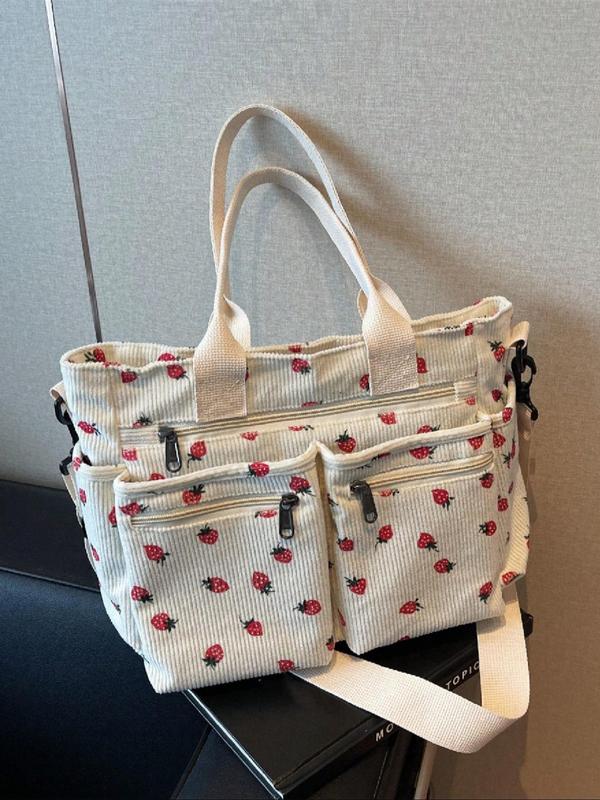 Fashion Strawberry Pattern Decor Tote Bag, Large Capacity Shoulder Bag for Women, Casual Trendy Versatile High-quality Daily Commuting Bag, Girl Fashionable Shopping Bag