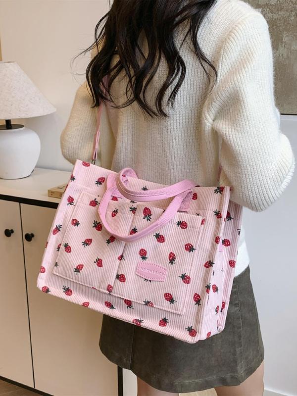 Women's Strawberry Pattern Tote Bag & Purse, Casual Versatile Shoulder Bag & Coin Purse, Trendy High-quality Daily Commuting Bag, Girl Fashionable Bag