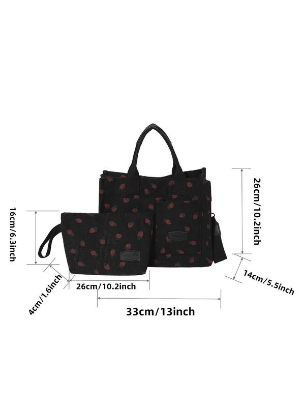 Women's Strawberry Pattern Tote Bag & Purse, Casual Versatile Shoulder Bag & Coin Purse, Trendy High-quality Daily Commuting Bag, Girl Fashionable Bag