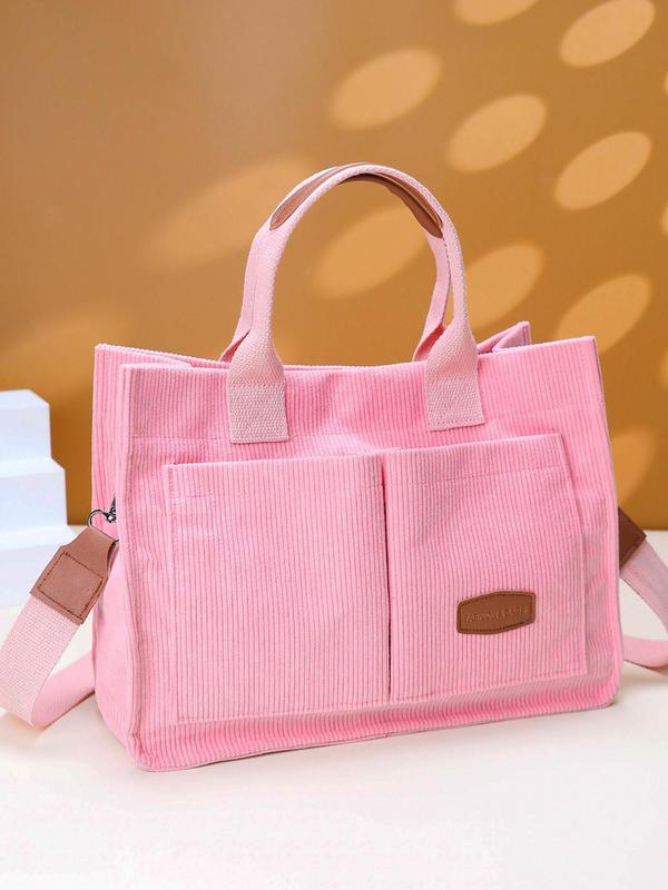 Women's Cute Textured Striped Design Shoulder Bag with Pocket Back To School, Summer 2024 New Style Casual Large Capacity Tote Bag, Versatile Trendy Shoulder Bag for Working, Dating, Party, Shopping