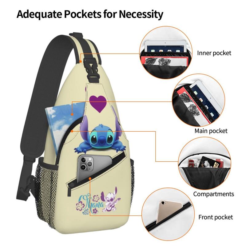 Adult Cartoon Lilo and Stitch Unisex Chest Bags Crossbody Sling Backpack Travel Hiking Daypack for Women Men Shoulder Bag for Runners Gifts - W18