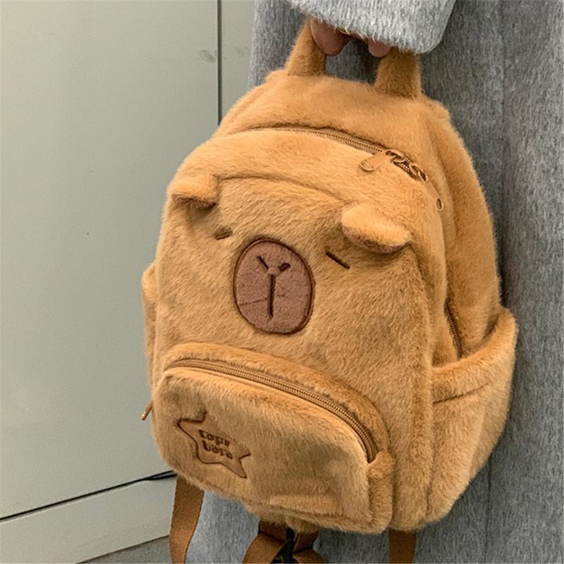 Cute Capybara Backpack Multifunction Plush Bookbag Kawaii Capybara Animals Backpacks Casual Bag -11.4