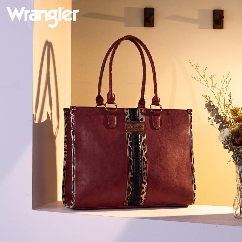 Live - Large Wrangler Leopard Print Tote Bag for Women Top Handle Western Woven Purse Crossbody Handbag