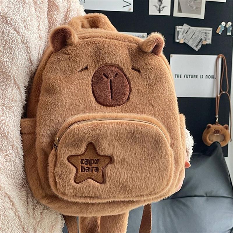 Cute Capybara Backpack Multifunction Plush Bookbag Kawaii Capybara Animals Backpacks Casual Bag -11.4