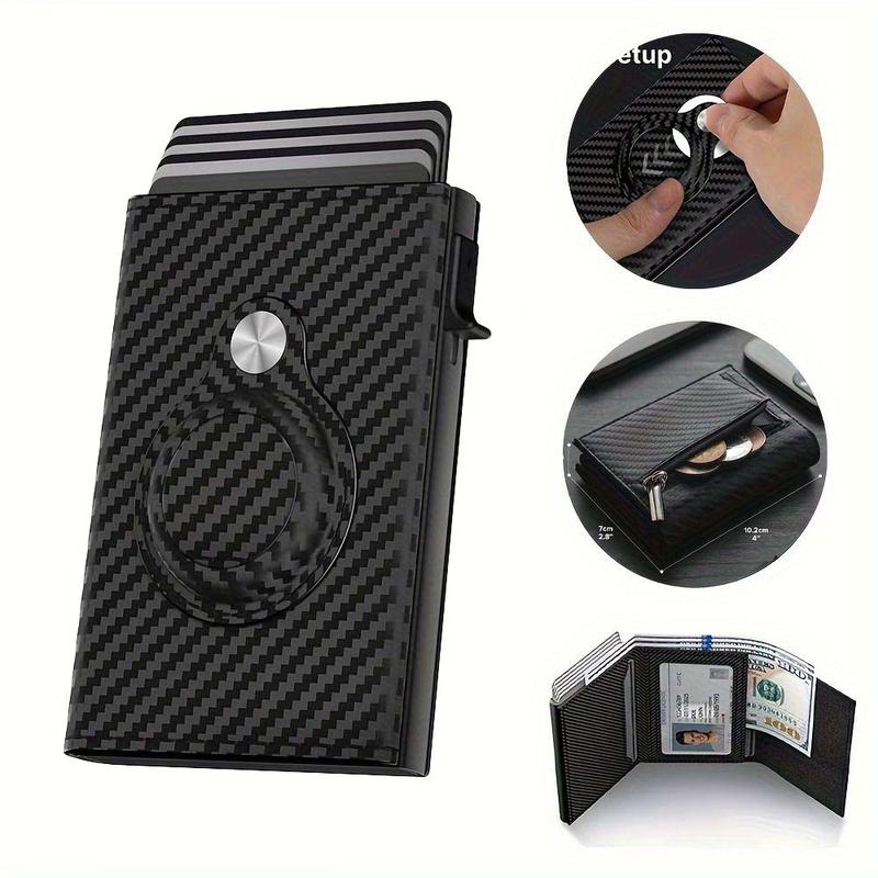 Money Clips Mens Smart Wallet Card Holder for AirTag: Leather, RFID Blocking, Slim, Carbon Fiber ,Pop Up Wallet