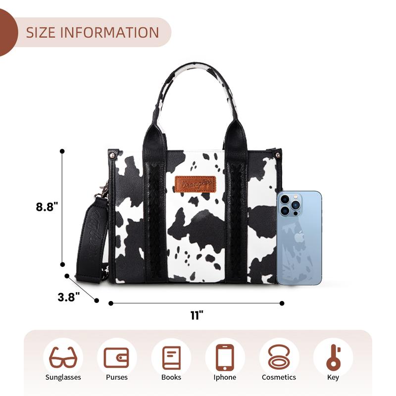 Wrangler [MegaLive] Concealed Carry Moo Moo Cow Print Tote Handbag - Large Capacity Tote with Zipper for Phones, Cosmetics, Keys, Purses