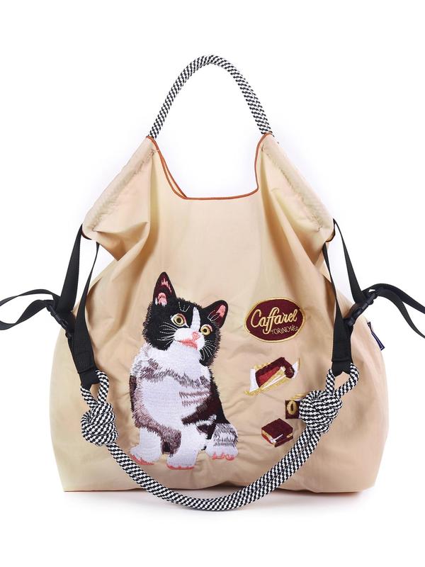 Fashion Cat Embroidery Tote Bag, Casual Versatile Shoulder Bag for Women, Trendy All-match Bag for Daily Use