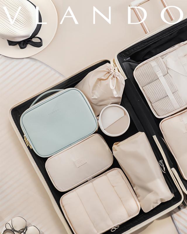 VLANDO Travel Makeup Bag,Portable Cosmetic Bag Makeup Case Organizer, Makeup Bag with Adjustable Dividers for Women, Girls, Weeding, Cosmetic Brushes,Toiletry, Summer Graduation Gifts