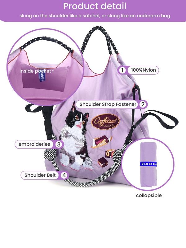 Fashion Cat Embroidery Tote Bag, Casual Versatile Shoulder Bag for Women, Trendy All-match Bag for Daily Use