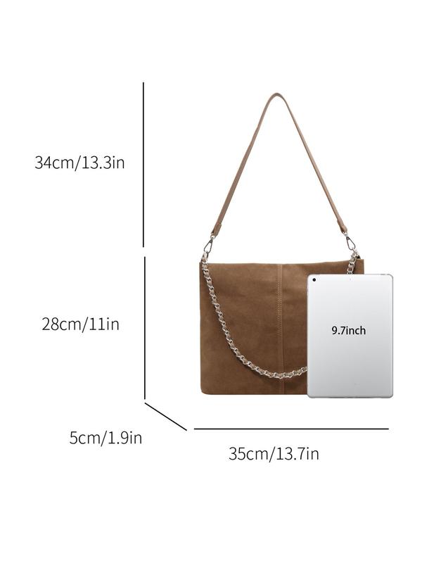 Women's Solid Color Chain Decorated Tote Bag, Fashionable Large Capacity Shoulder Bag for Daily Used, Casual Trendy Versatile High-quality Daily Commuting Bag