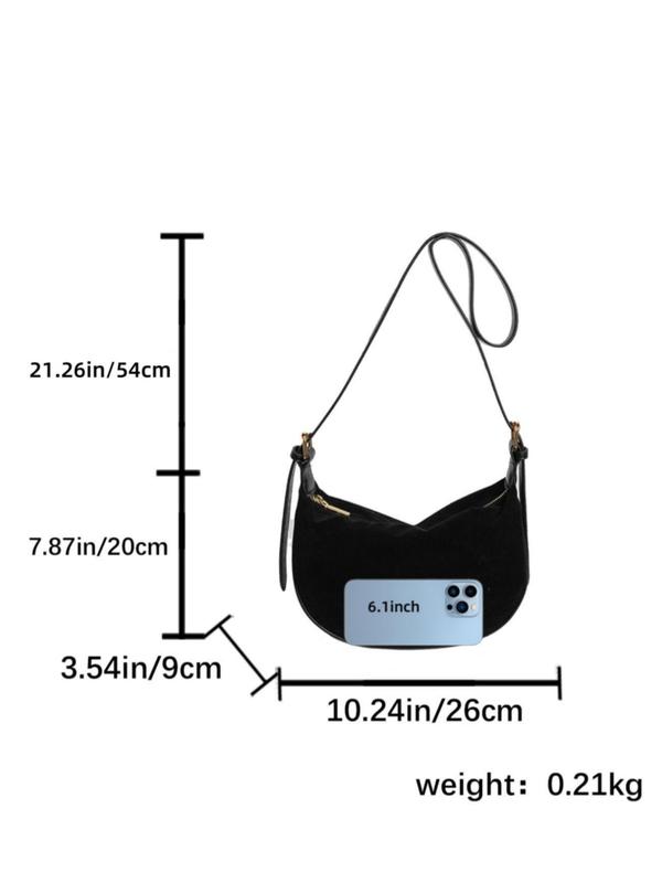 Women's Solid Velvet Zipper Crossbody Bag, Fashionable Large Capacity Shoulder Bag for Daily Used, Casual Trendy Versatile High-quality Daily Commuting Bag