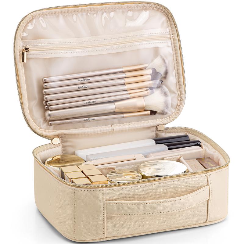 VLANDO Travel Makeup Bag,Portable Cosmetic Bag Makeup Case Organizer, Makeup Bag with Adjustable Dividers for Women, Girls, Weeding, Cosmetic Brushes,Toiletry, Summer Graduation Gifts