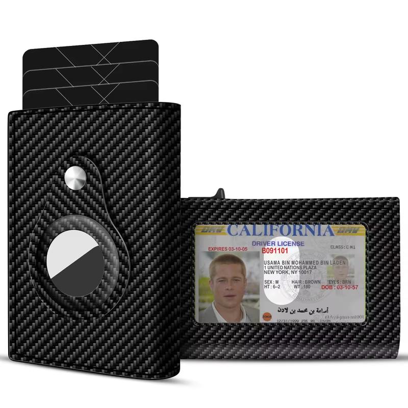 Money Clips Mens Smart Wallet Card Holder for AirTag: Leather, RFID Blocking, Slim, Carbon Fiber ,Pop Up Wallet