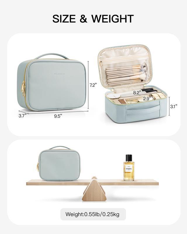 VLANDO Travel Makeup Bag,Portable Cosmetic Bag Makeup Case Organizer, Makeup Bag with Adjustable Dividers for Women, Girls, Weeding, Cosmetic Brushes,Toiletry, Summer Graduation Gifts