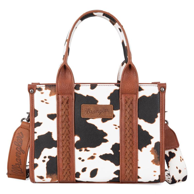 Wrangler [MegaLive] Concealed Carry Moo Moo Cow Print Tote Handbag - Large Capacity Tote with Zipper for Phones, Cosmetics, Keys, Purses