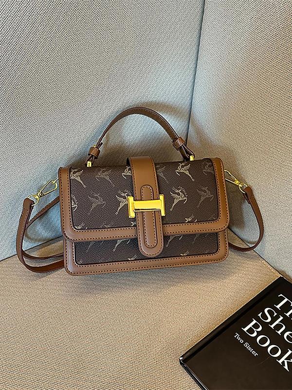 Vintage Prints Style Pu Leather Zipper Shoulder Bag, Fashionable Crossbody Bag for Women, Casual Trendy Versatile Daily Commuting Bag, Girl Fashionable Shopping Bag