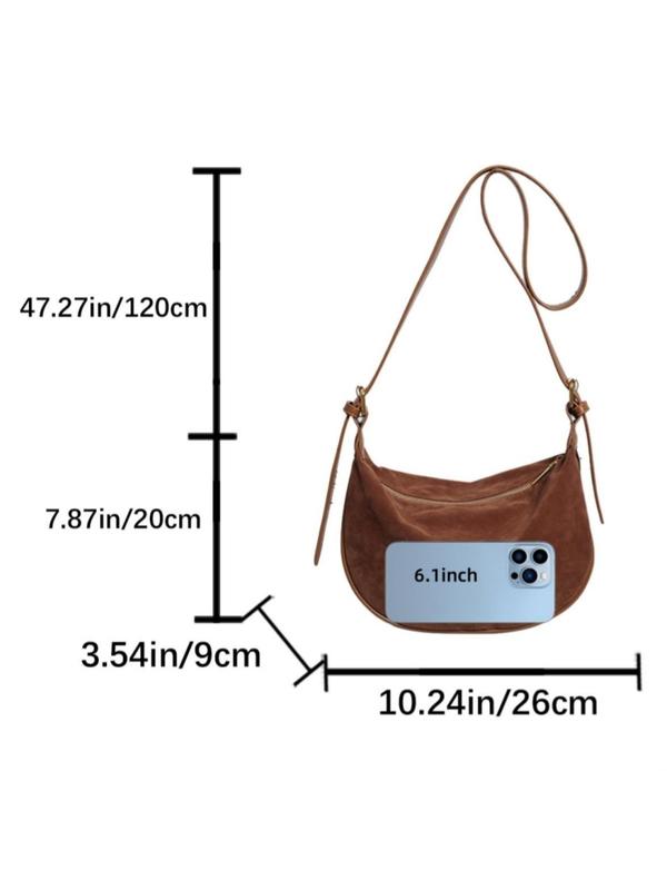 Women's Solid Velvet Zipper Crossbody Bag, Fashionable Large Capacity Shoulder Bag for Daily Used, Casual Trendy Versatile High-quality Daily Commuting Bag